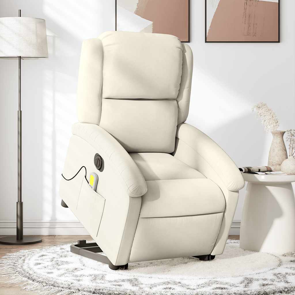 vidaXL Fotoliu electric de masaj rabatabil cu ridicare, crem, catifea vidaXL Fotoliu electric de masaj rabatabil cu ridicare, crem, catifea