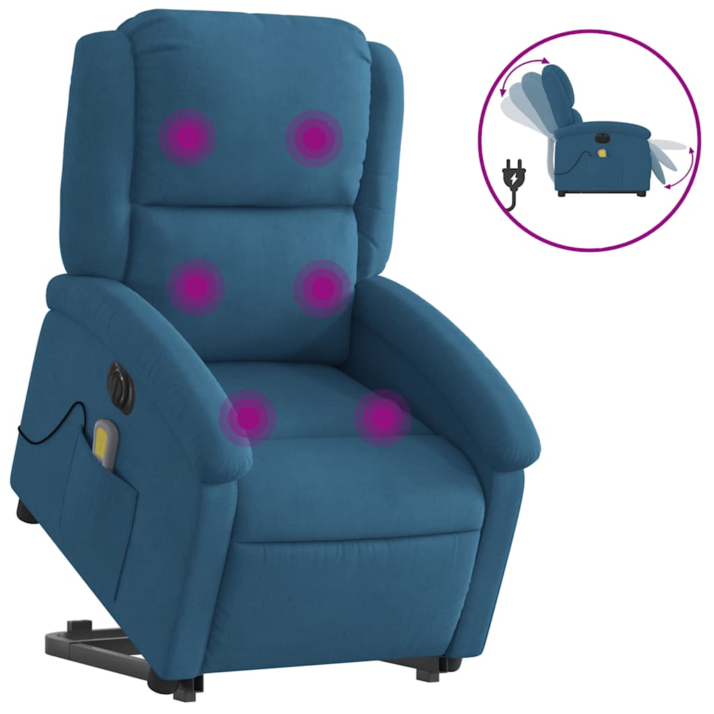 vidaXL Fotoliu electric masaj rabatabil cu ridicare, albastru, catifea vidaXL Fotoliu electric masaj rabatabil cu ridicare, albastru, catifea