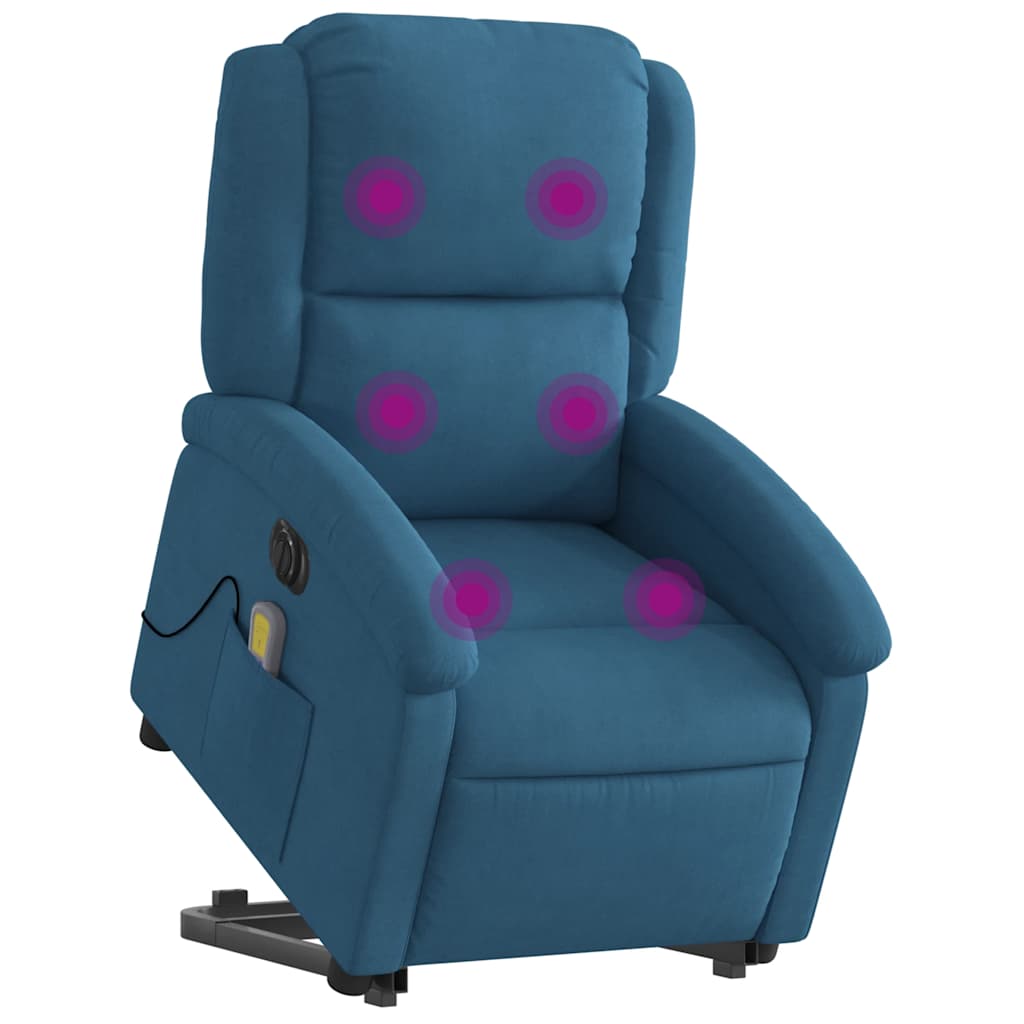 vidaXL Fotoliu electric masaj rabatabil cu ridicare, albastru, catifea vidaXL Fotoliu electric masaj rabatabil cu ridicare, albastru, catifea