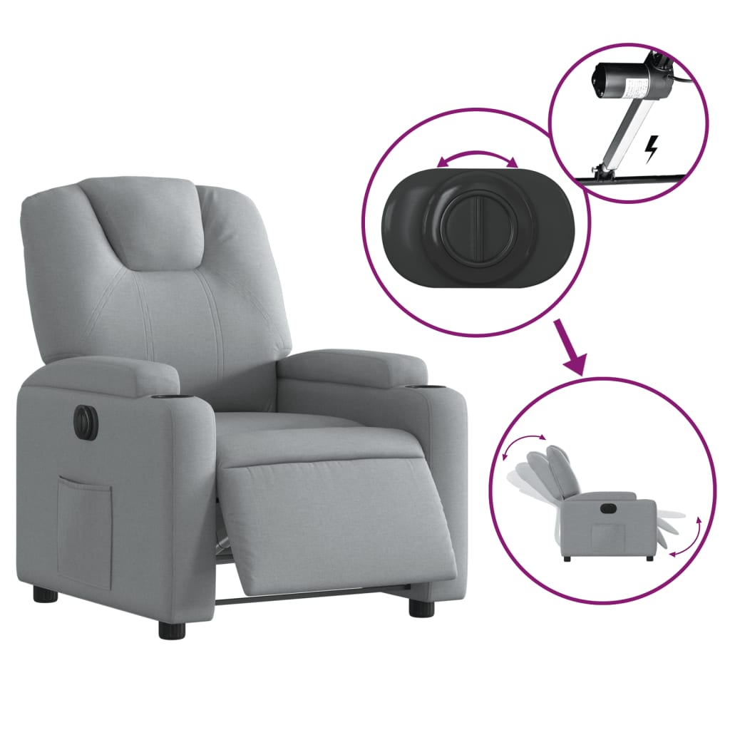vidaXL Fotoliu rabatabil electric, gri deschis, textil