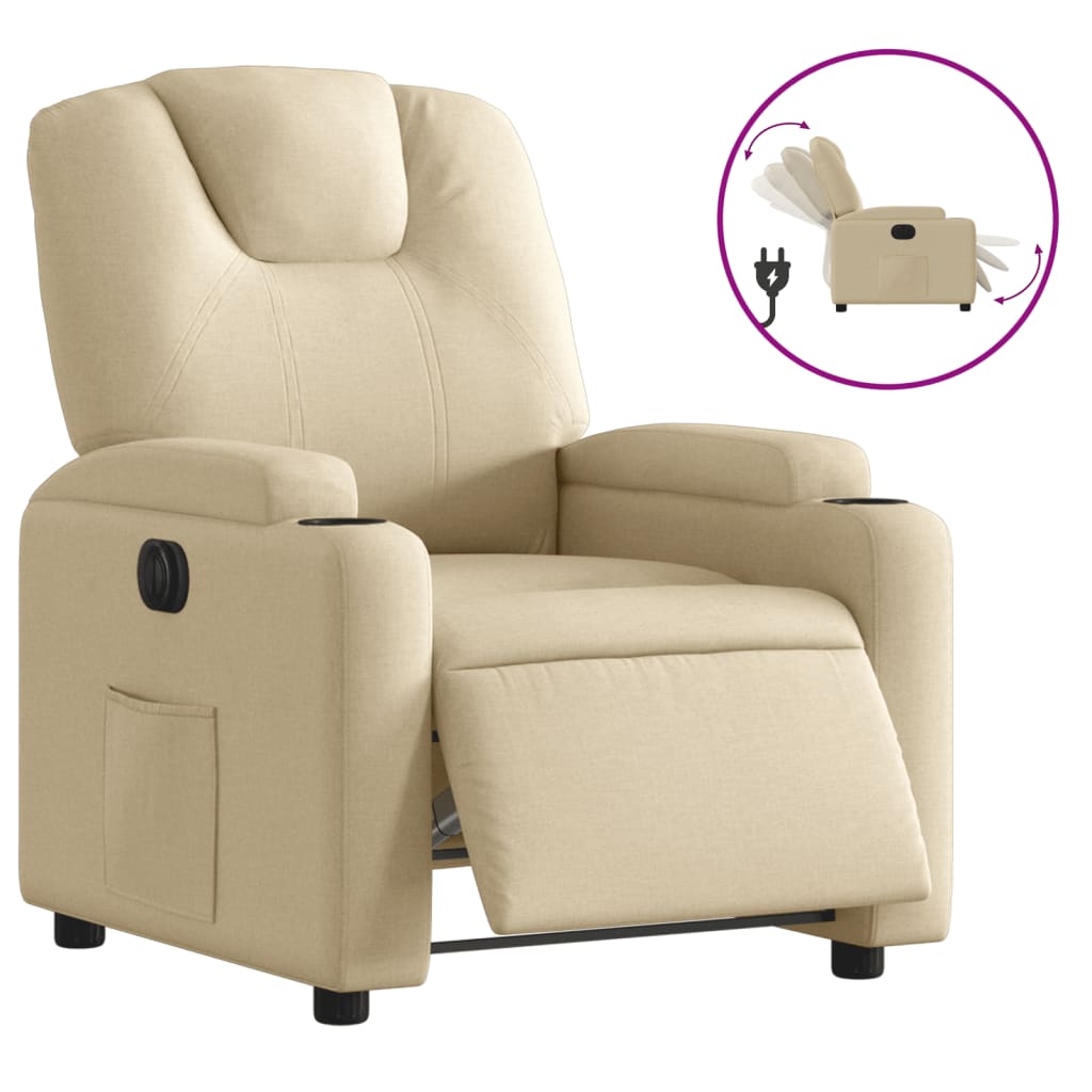 vidaXL Fotoliu rabatabil electric, crem, material textil