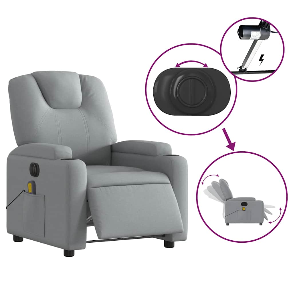 vidaXL Fotoliu electric de masaj rabatabil, gri deschis, microfibră