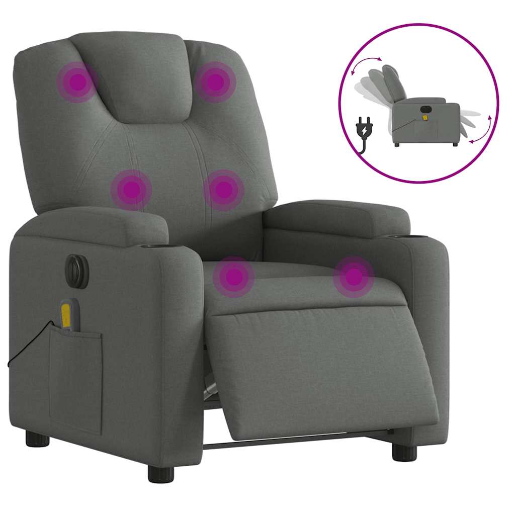vidaXL Fotoliu electric de masaj rabatabil, gri închis, textil