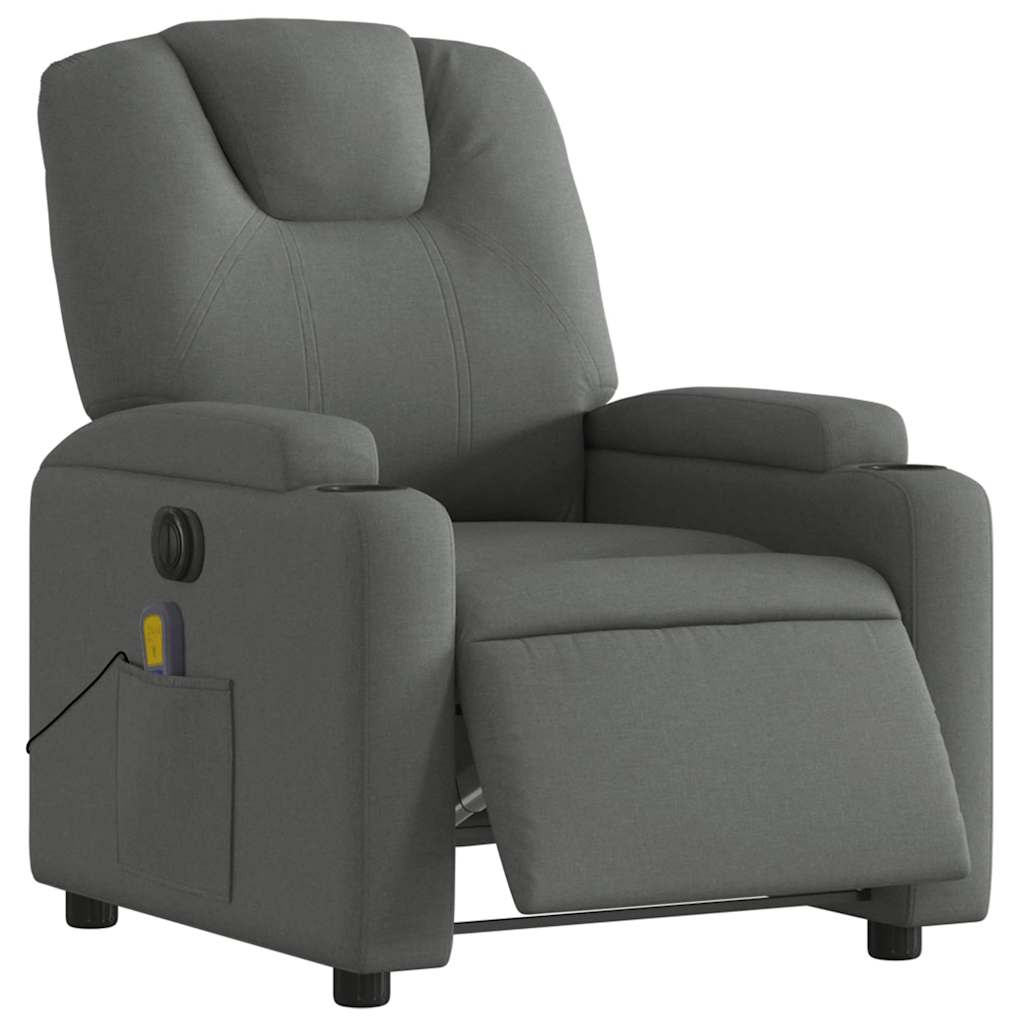 vidaXL Fotoliu electric de masaj rabatabil, gri închis, textil