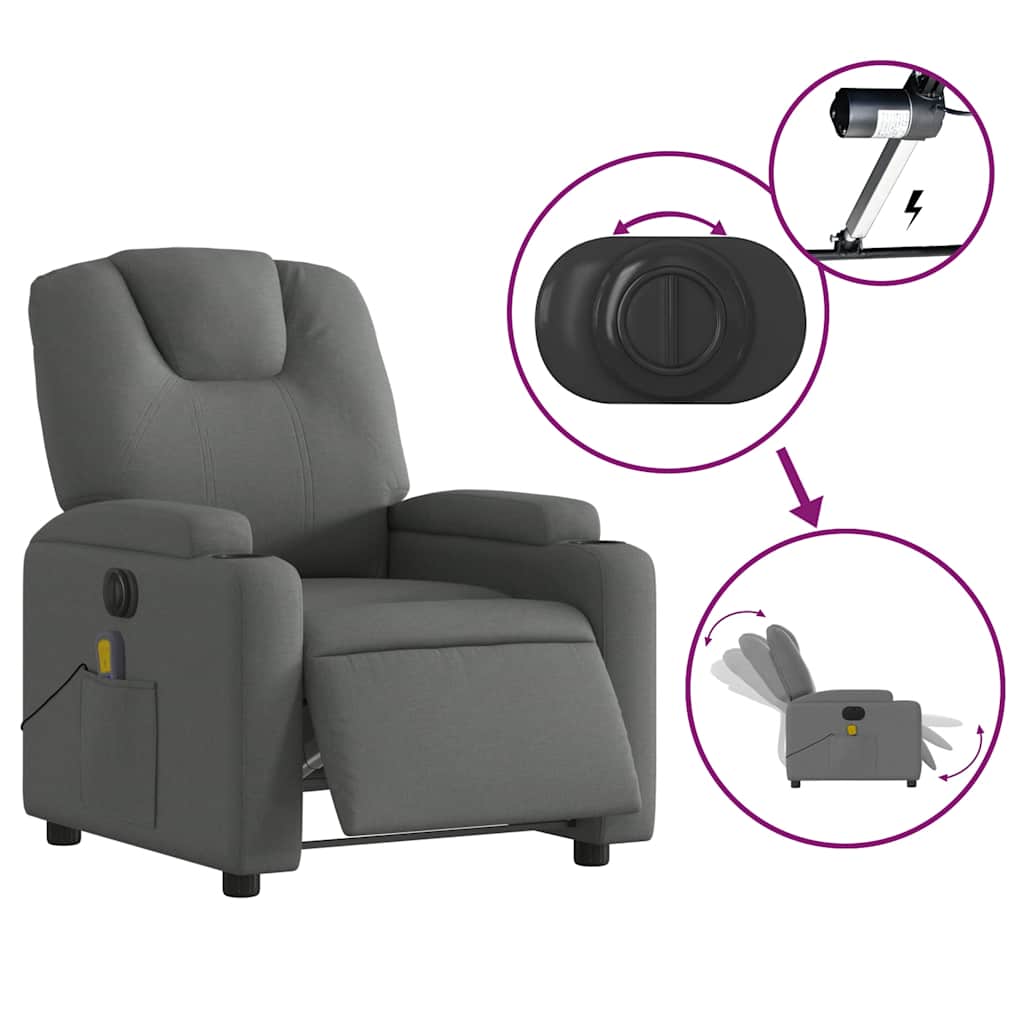 vidaXL Fotoliu electric de masaj rabatabil, gri închis, textil