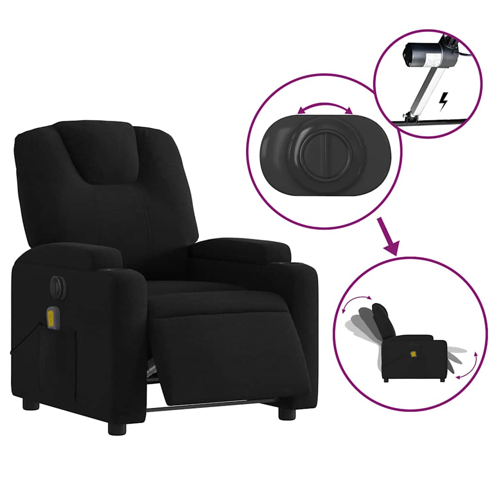 vidaXL Fotoliu electric de masaj rabatabil, negru, textil vidaXL Fotoliu electric de masaj rabatabil, negru, textil