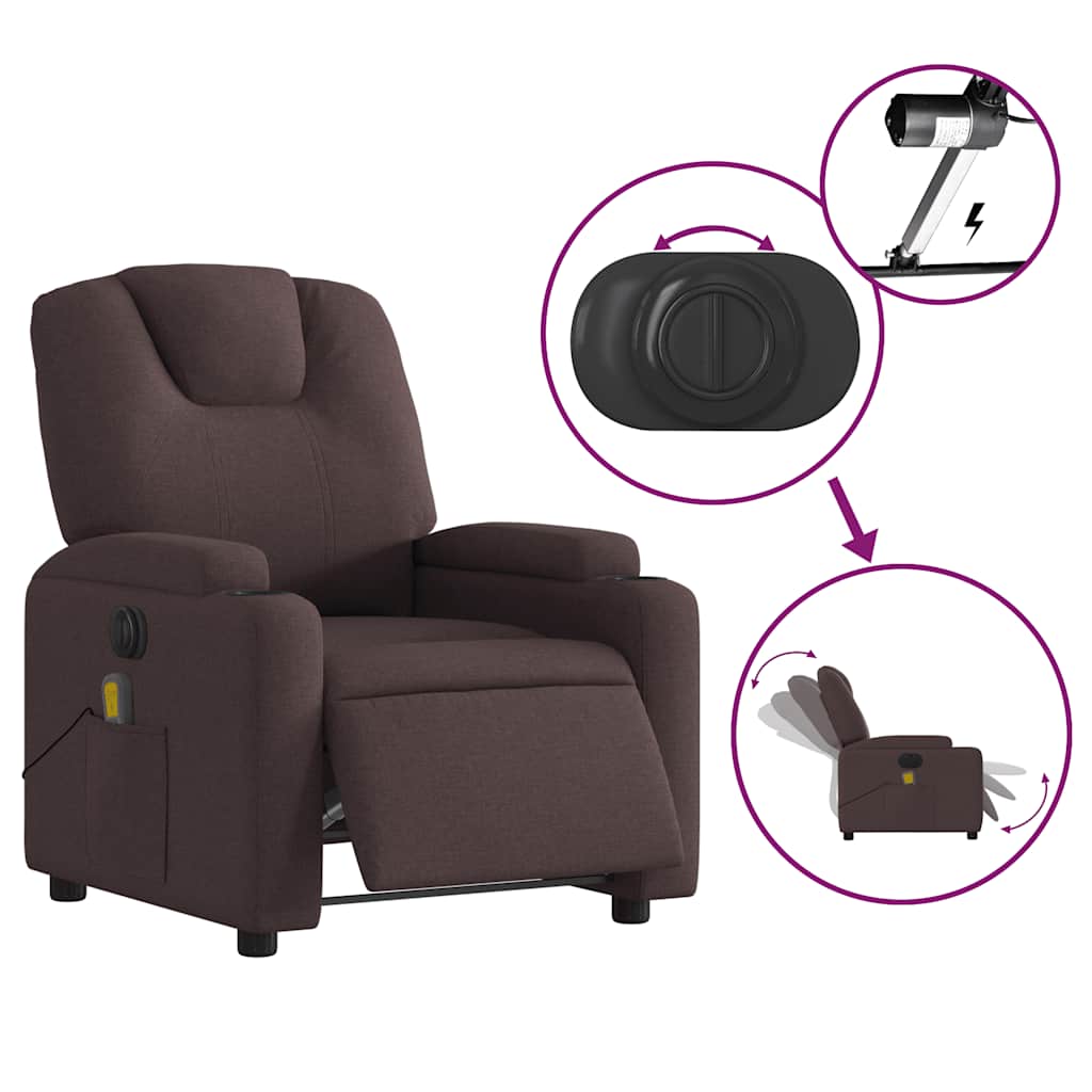 vidaXL Fotoliu electric de masaj rabatabil, maro închis, textil