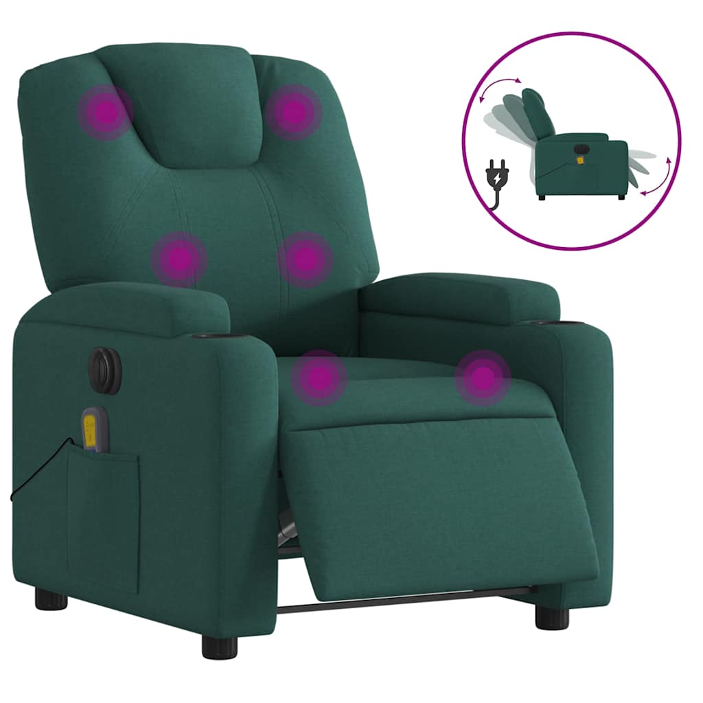 vidaXL Fotoliu electric de masaj rabatabil, verde închis, textil vidaXL Fotoliu electric de masaj rabatabil, verde închis, textil