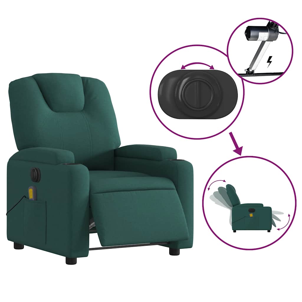vidaXL Fotoliu electric de masaj rabatabil, verde închis, textil vidaXL Fotoliu electric de masaj rabatabil, verde închis, textil