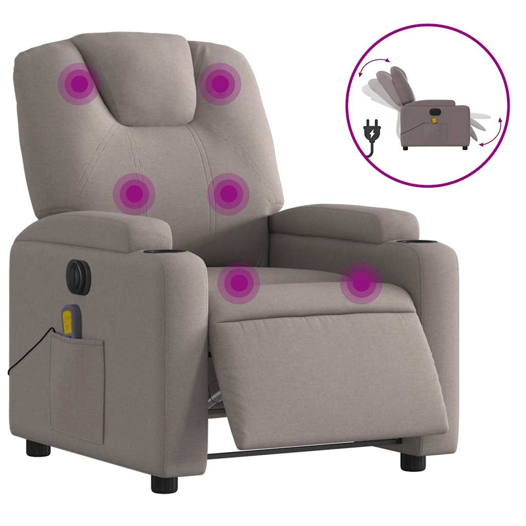 vidaXL Fotoliu electric de masaj rabatabil, gri taupe, textil