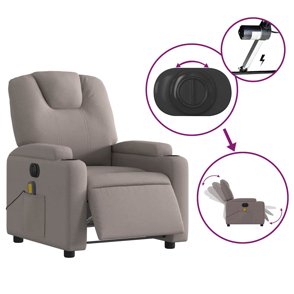 vidaXL Fotoliu electric de masaj rabatabil, gri taupe, textil