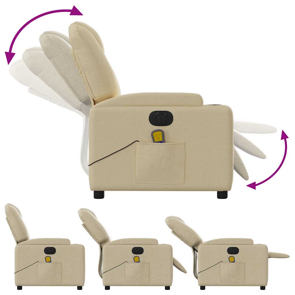 vidaXL Fotoliu electric de masaj rabatabil, crem, textil