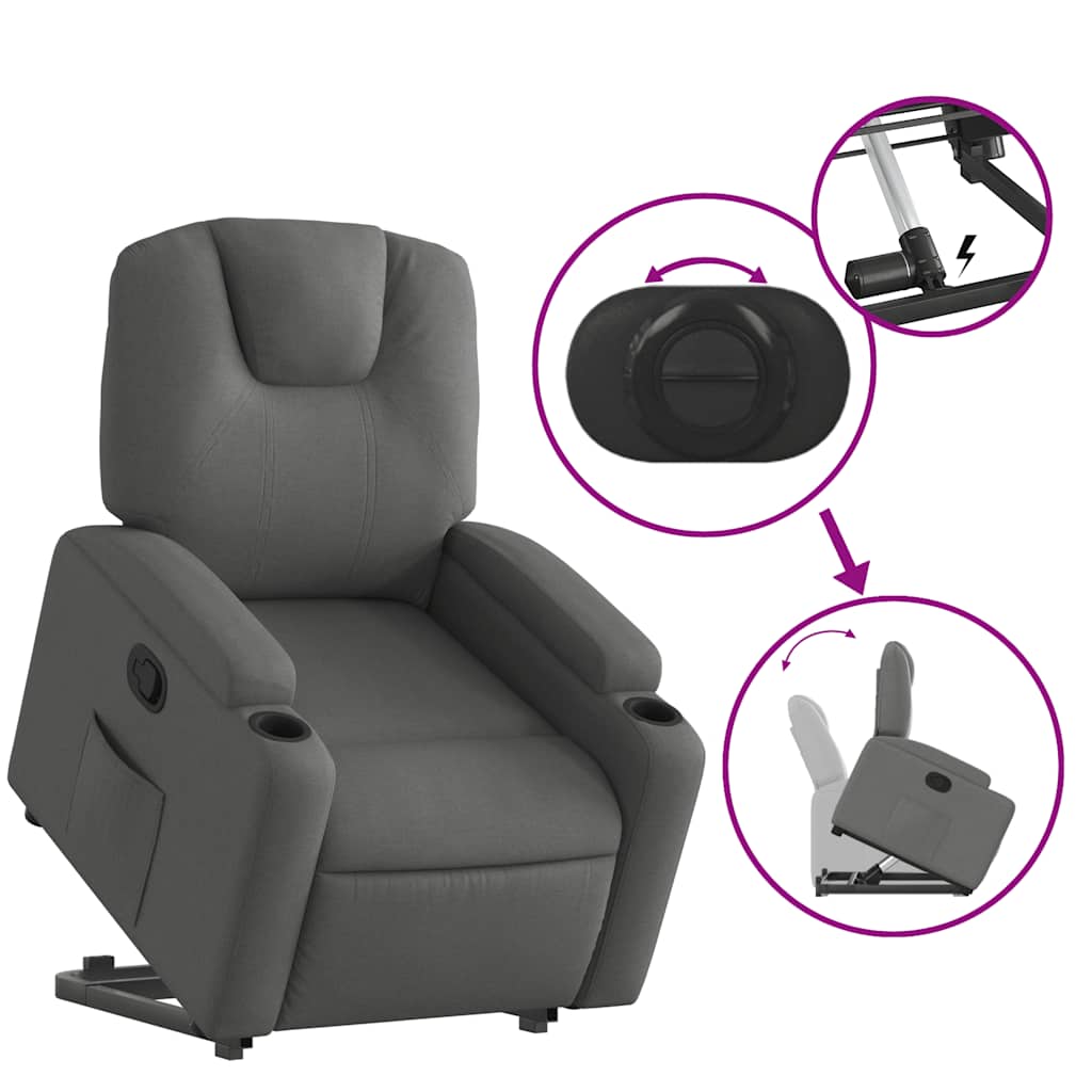 vidaXL Fotoliu rabatabil cu ridicare pe verticală, gri închis, textil