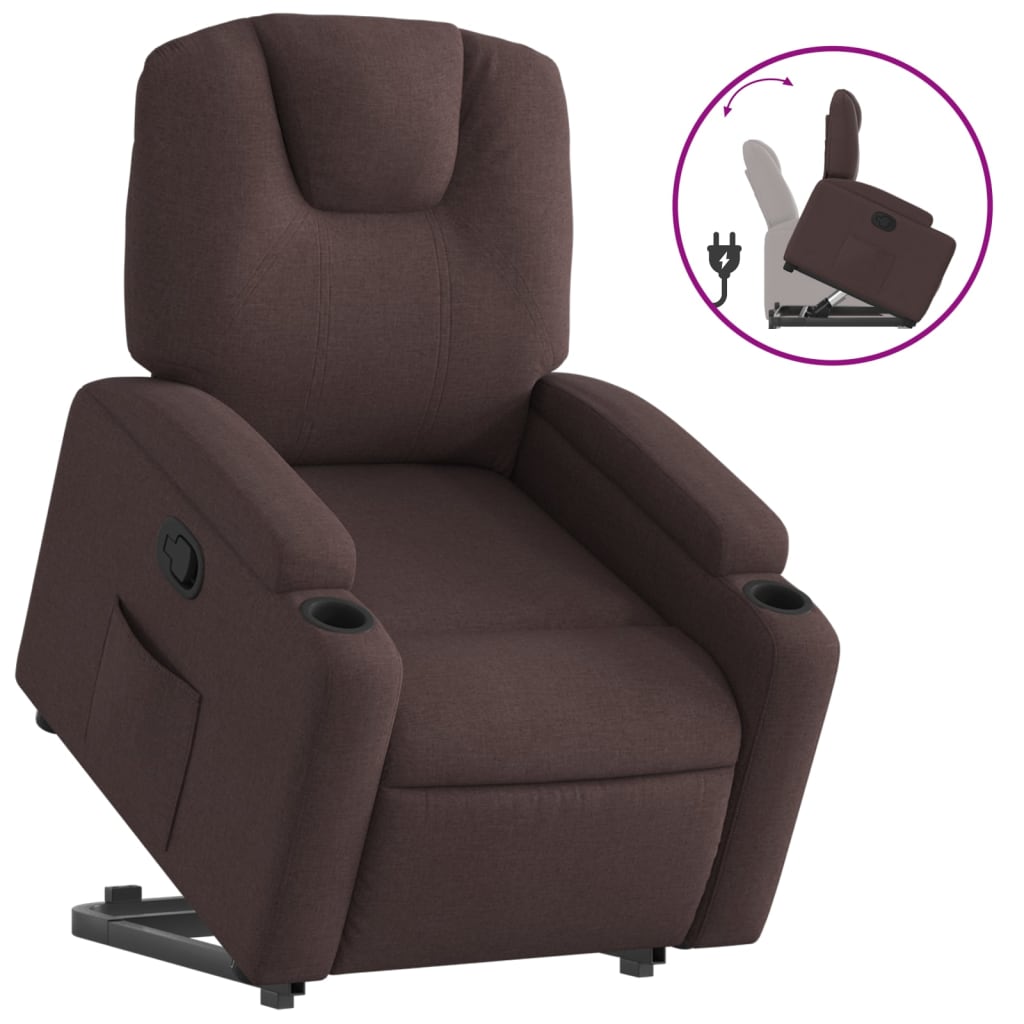 vidaXL Fotoliu rabatabil cu ridicare pe verticală, maro închis, textil