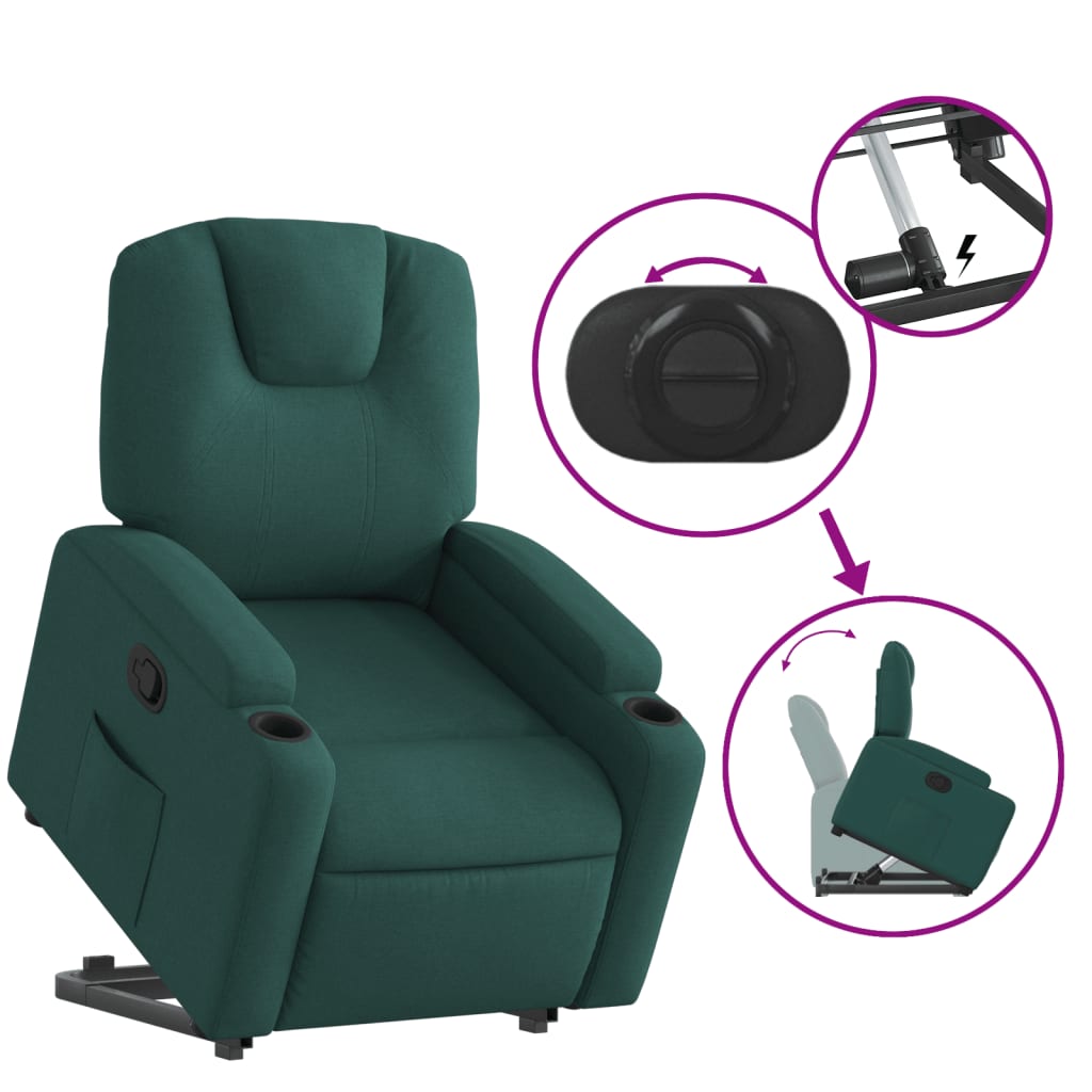 vidaXL Fotoliu rabatabil ridicare pe verticală, verde închis, textil vidaXL Fotoliu rabatabil ridicare pe verticală, verde închis, textil