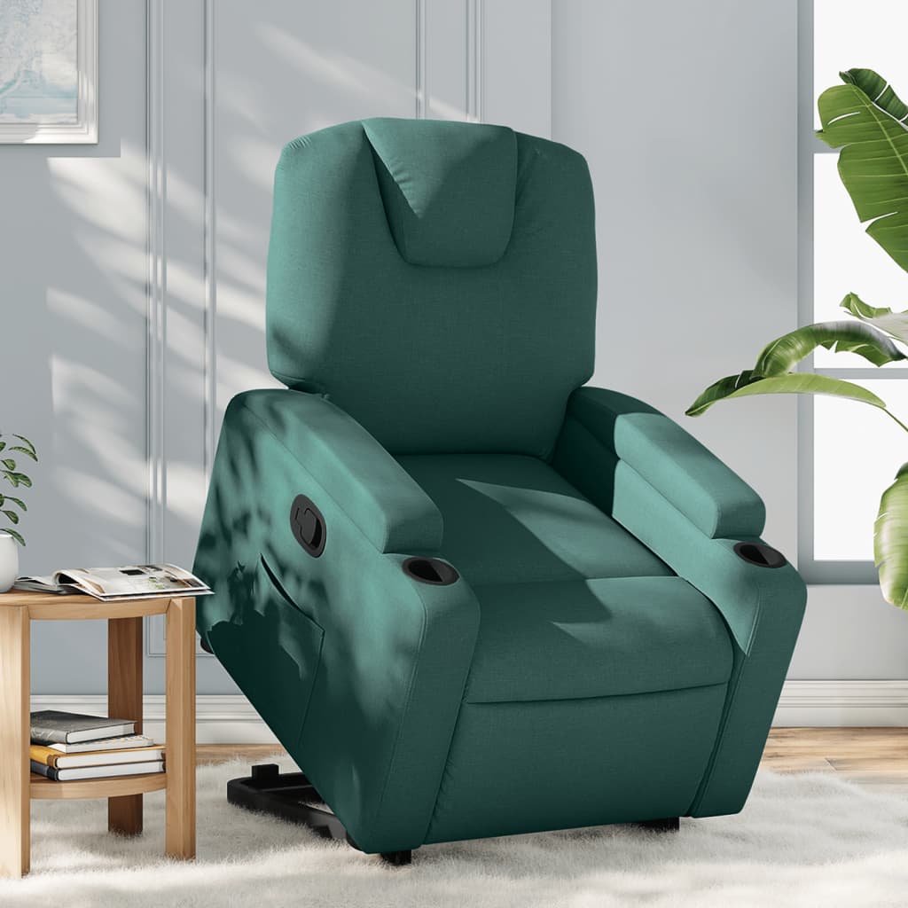vidaXL Fotoliu rabatabil ridicare pe verticală, verde închis, textil vidaXL Fotoliu rabatabil ridicare pe verticală, verde închis, textil