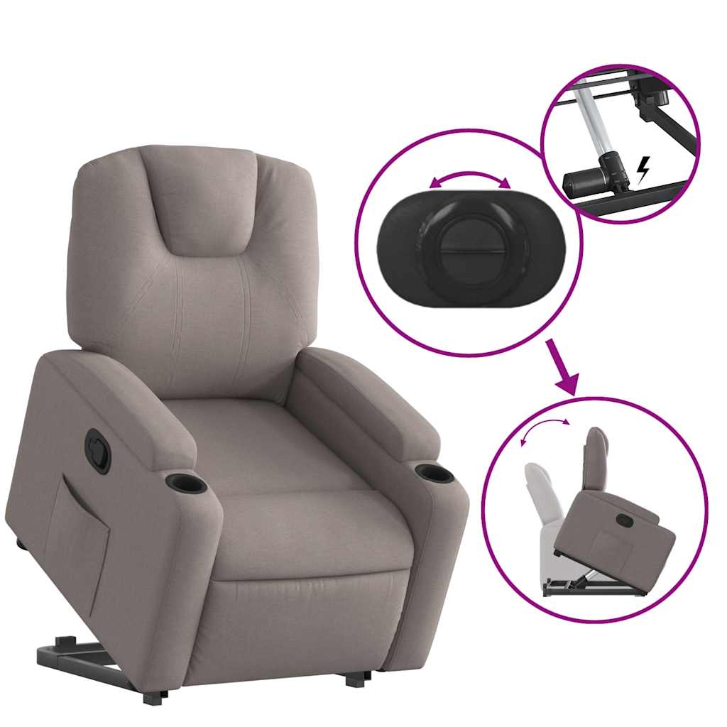 vidaXL Fotoliu rabatabil cu ridicare pe verticală, gri taupe, textil vidaXL Fotoliu rabatabil cu ridicare pe verticală, gri taupe, textil