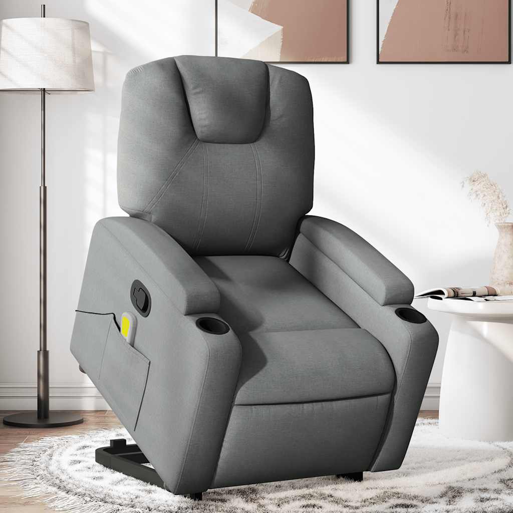 vidaXL Fotoliu de masaj rabatabil cu ridicare, gri închis, textil vidaXL Fotoliu de masaj rabatabil cu ridicare, gri închis, textil