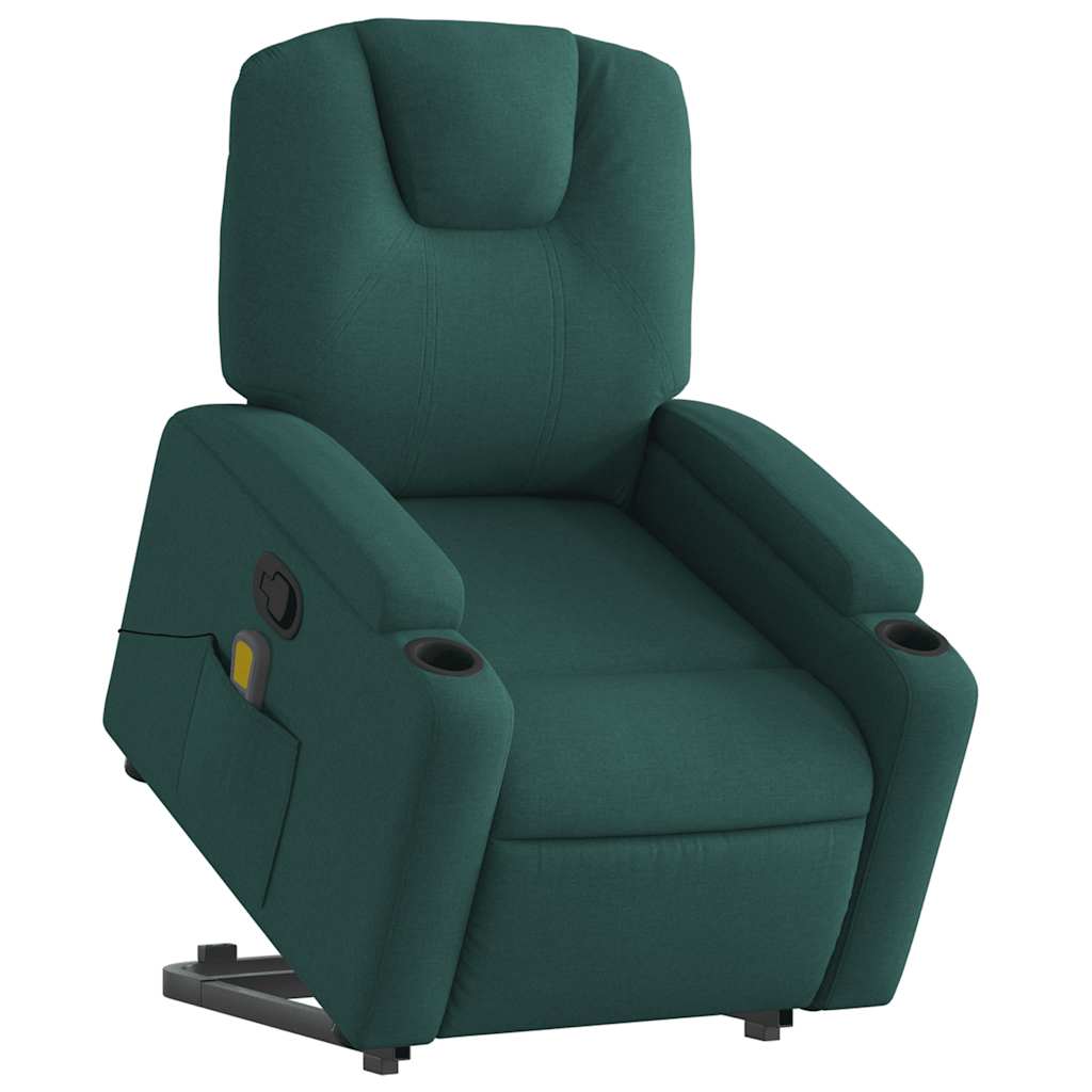 vidaXL Fotoliu rabatabil de masaj, cu ridicare, verde închis, textil