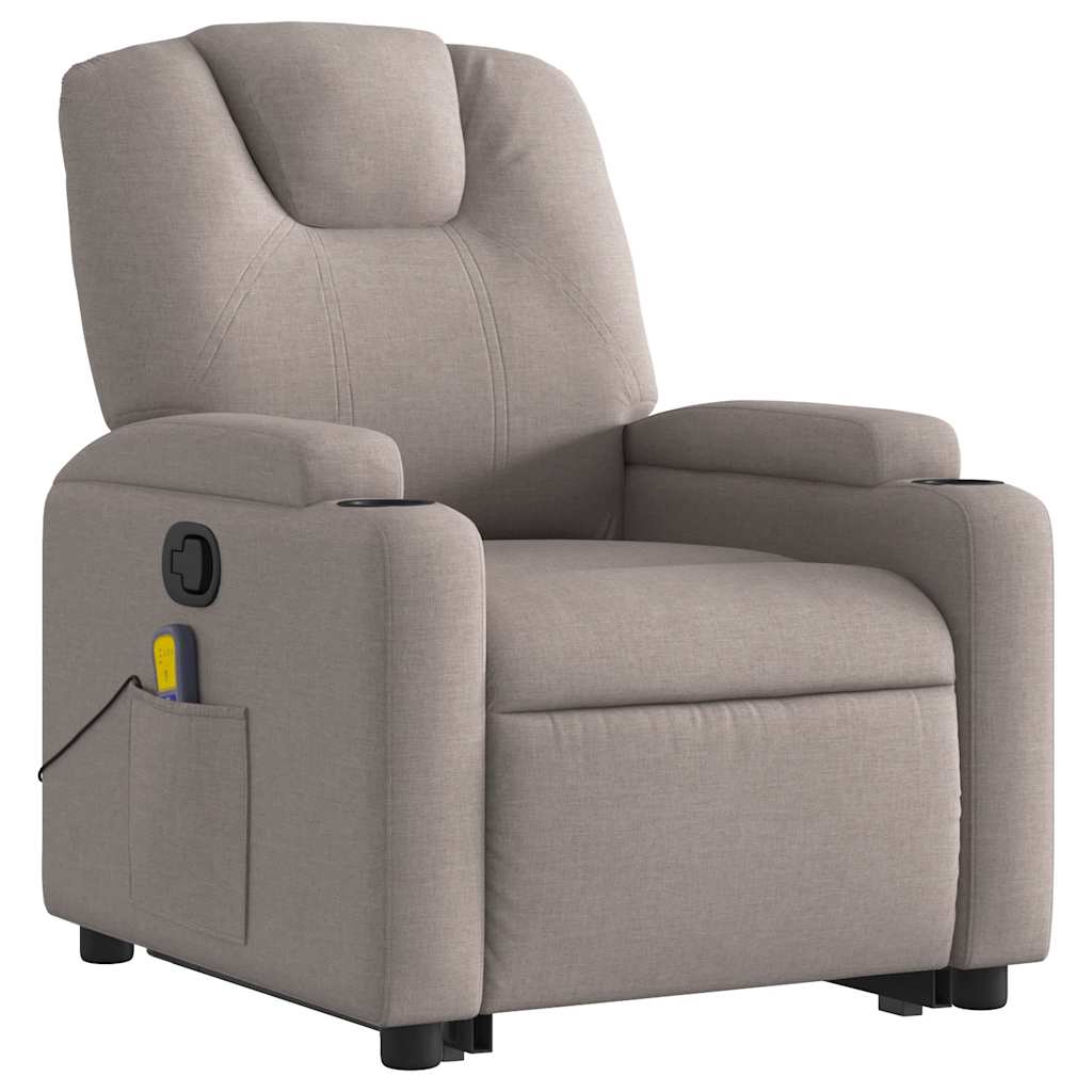 vidaXL Fotoliu rabatabil de masaj cu ridicare, gri taupe, textil