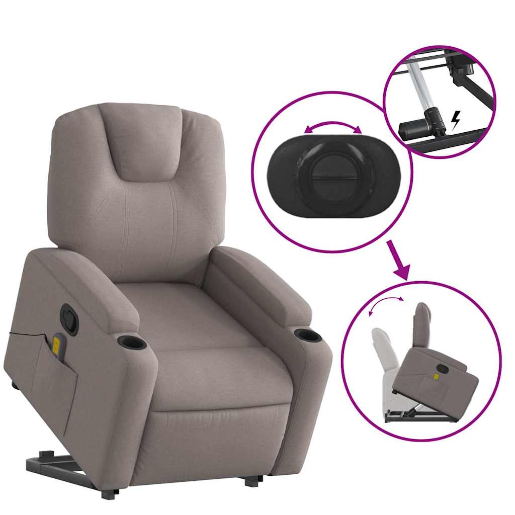 vidaXL Fotoliu rabatabil de masaj cu ridicare, gri taupe, textil