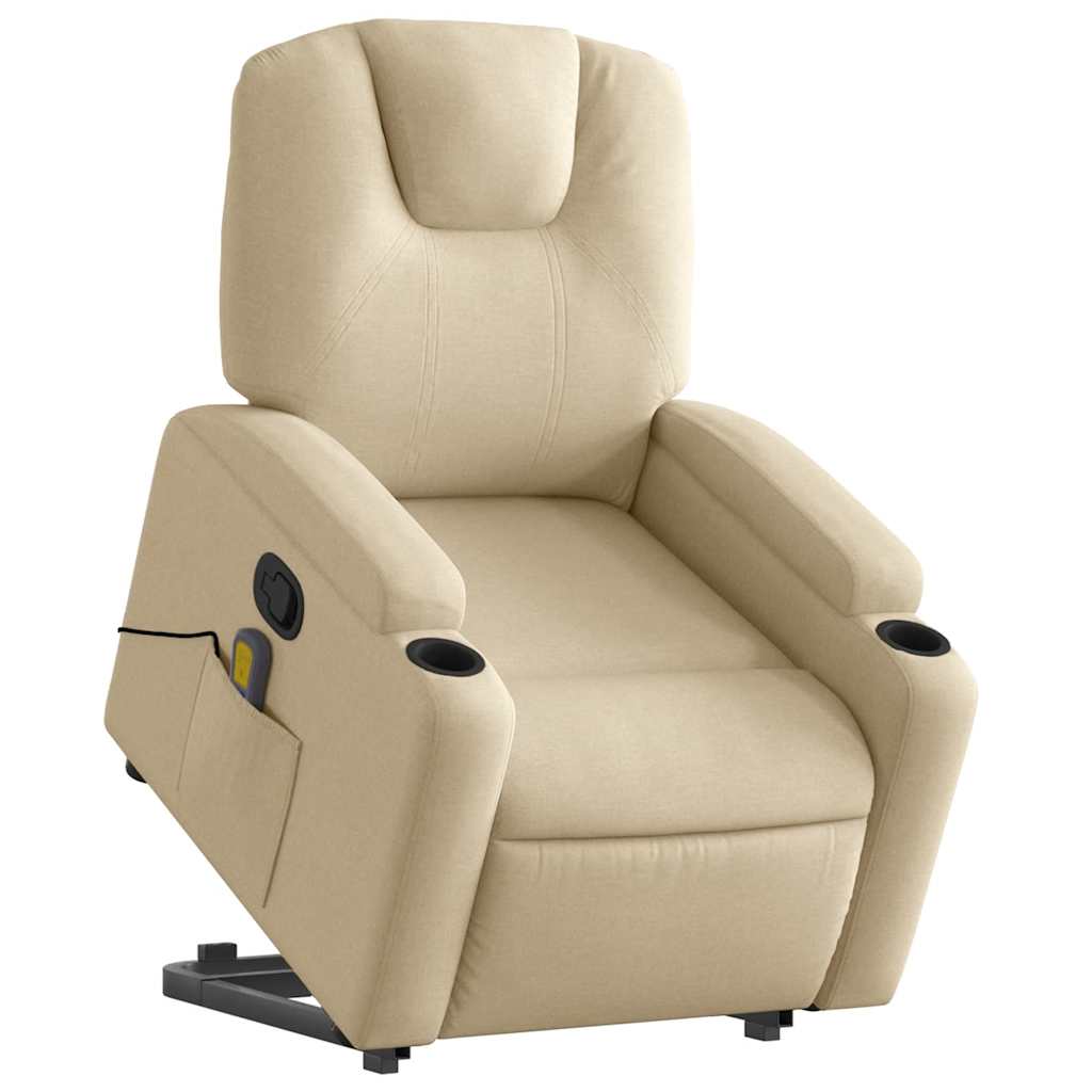 vidaXL Fotoliu masaj rabatabil cu ridicare, crem, material textil