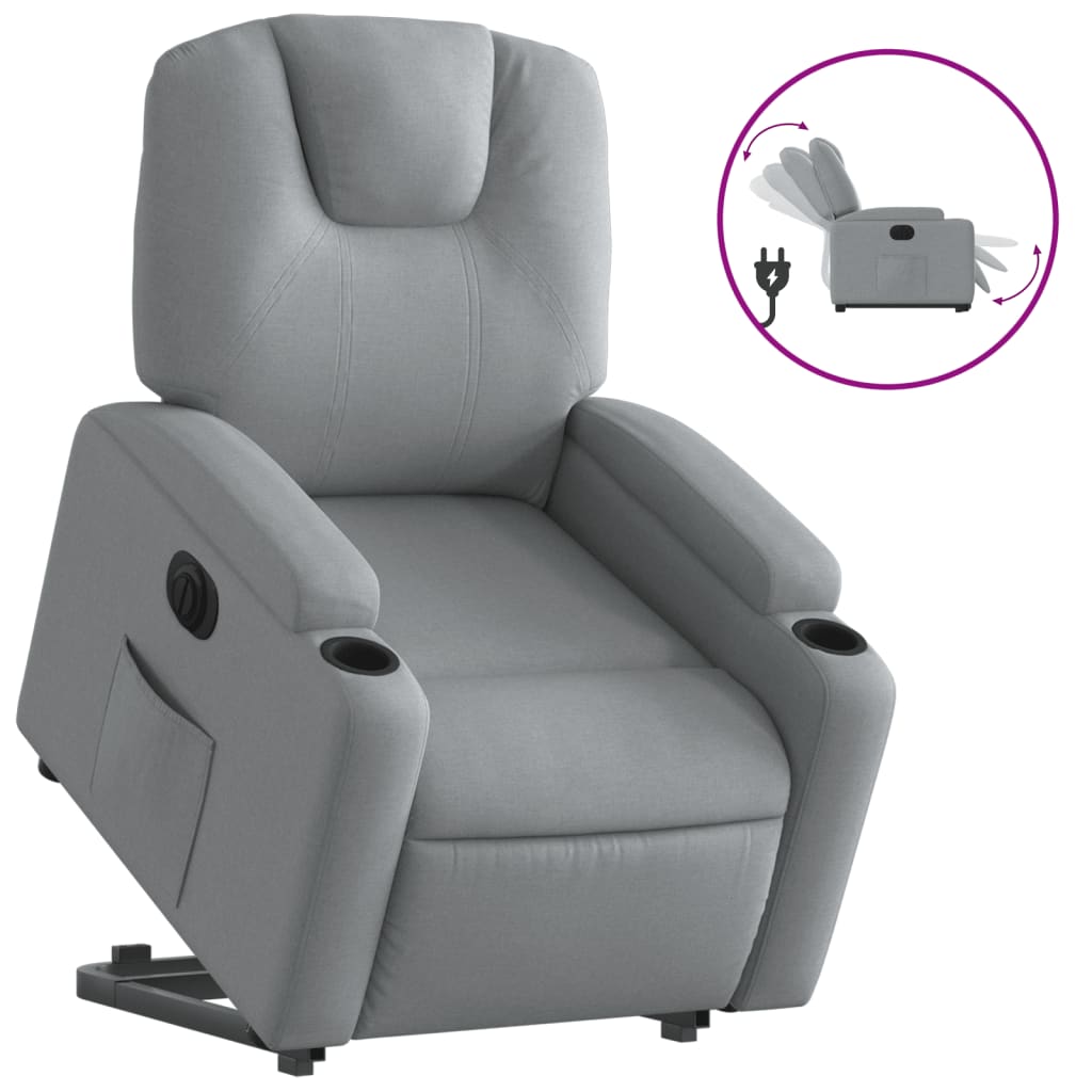 vidaXL Fotoliu electric rabatabil cu ridicare, gri deschis, textil