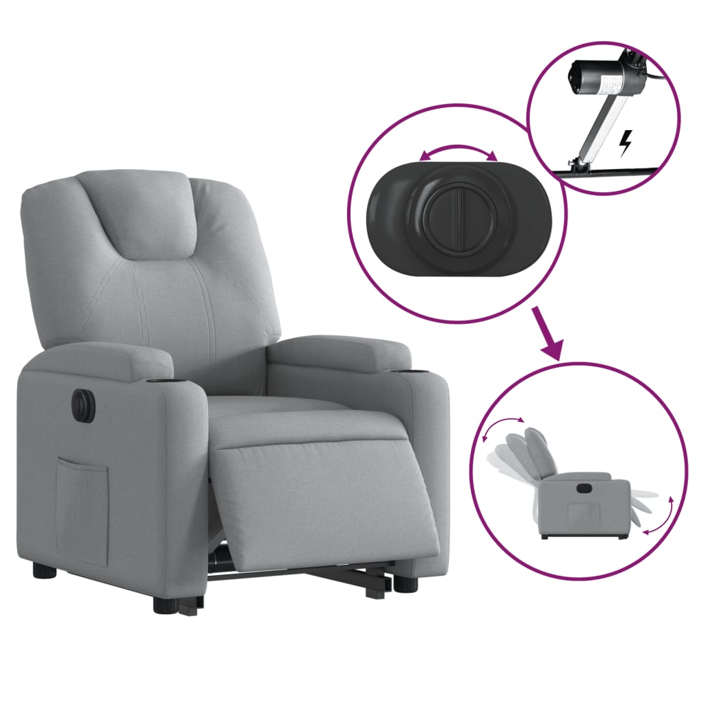 vidaXL Fotoliu electric rabatabil cu ridicare, gri deschis, textil