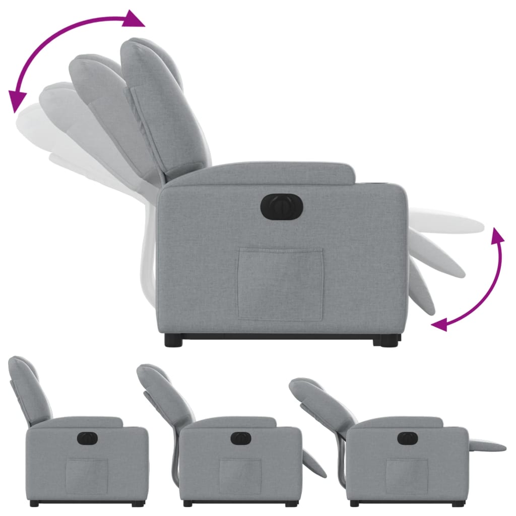 vidaXL Fotoliu electric rabatabil cu ridicare, gri deschis, textil
