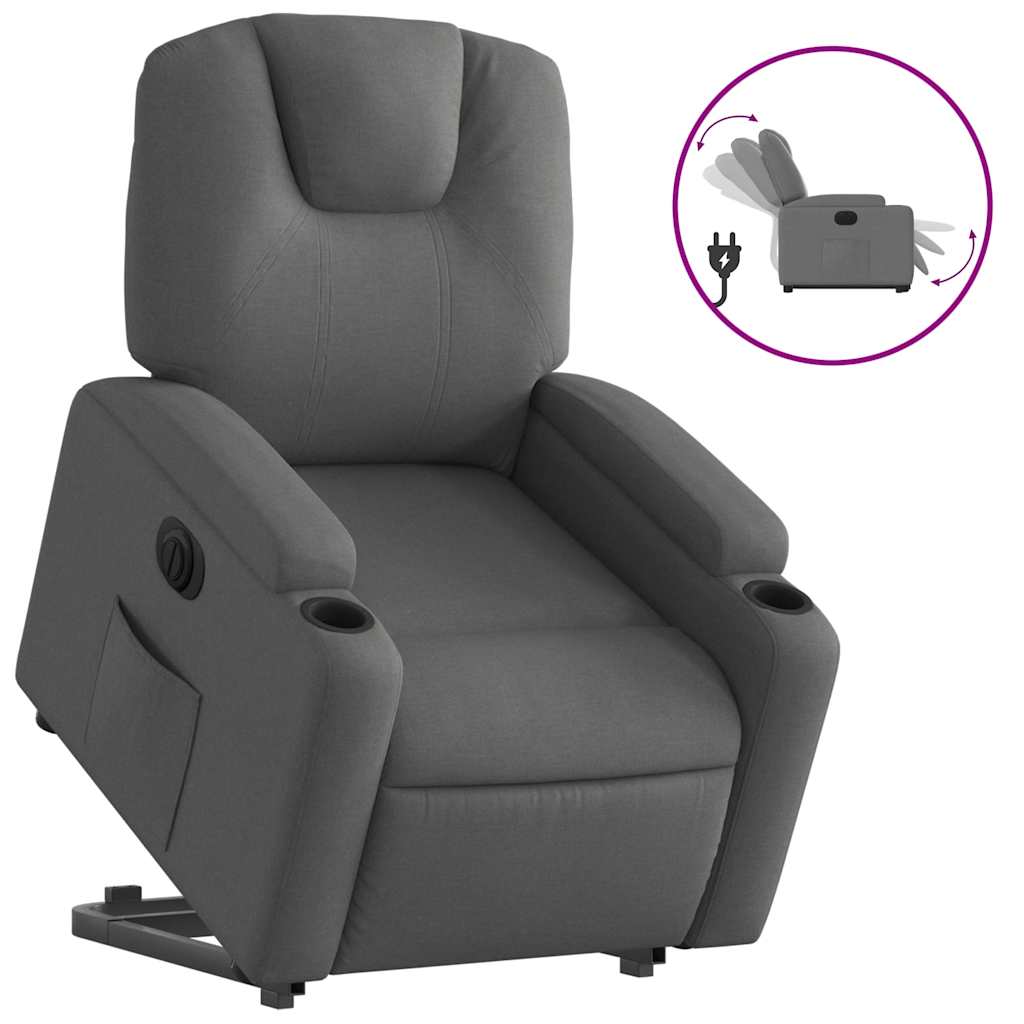 vidaXL Fotoliu electric rabatabil cu ridicare, gri închis, textil
