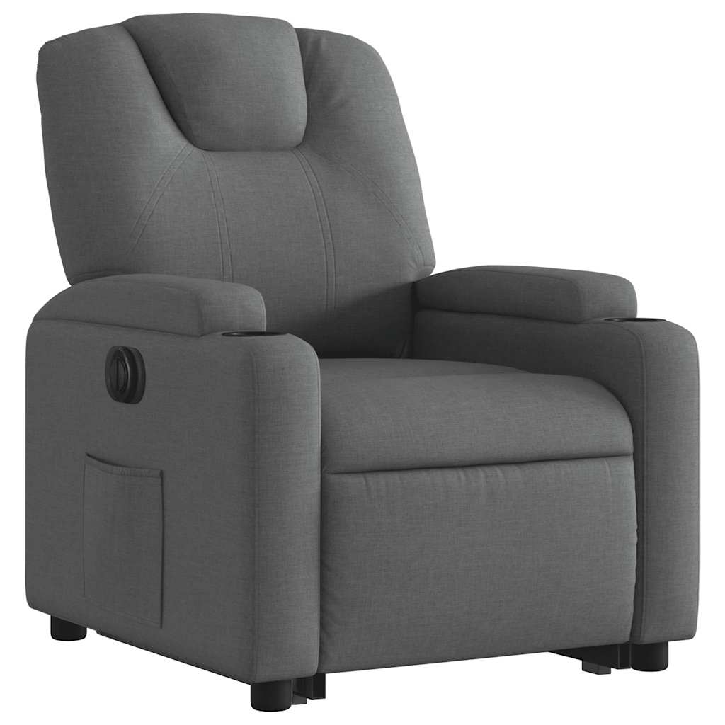 vidaXL Fotoliu electric rabatabil cu ridicare, gri închis, textil