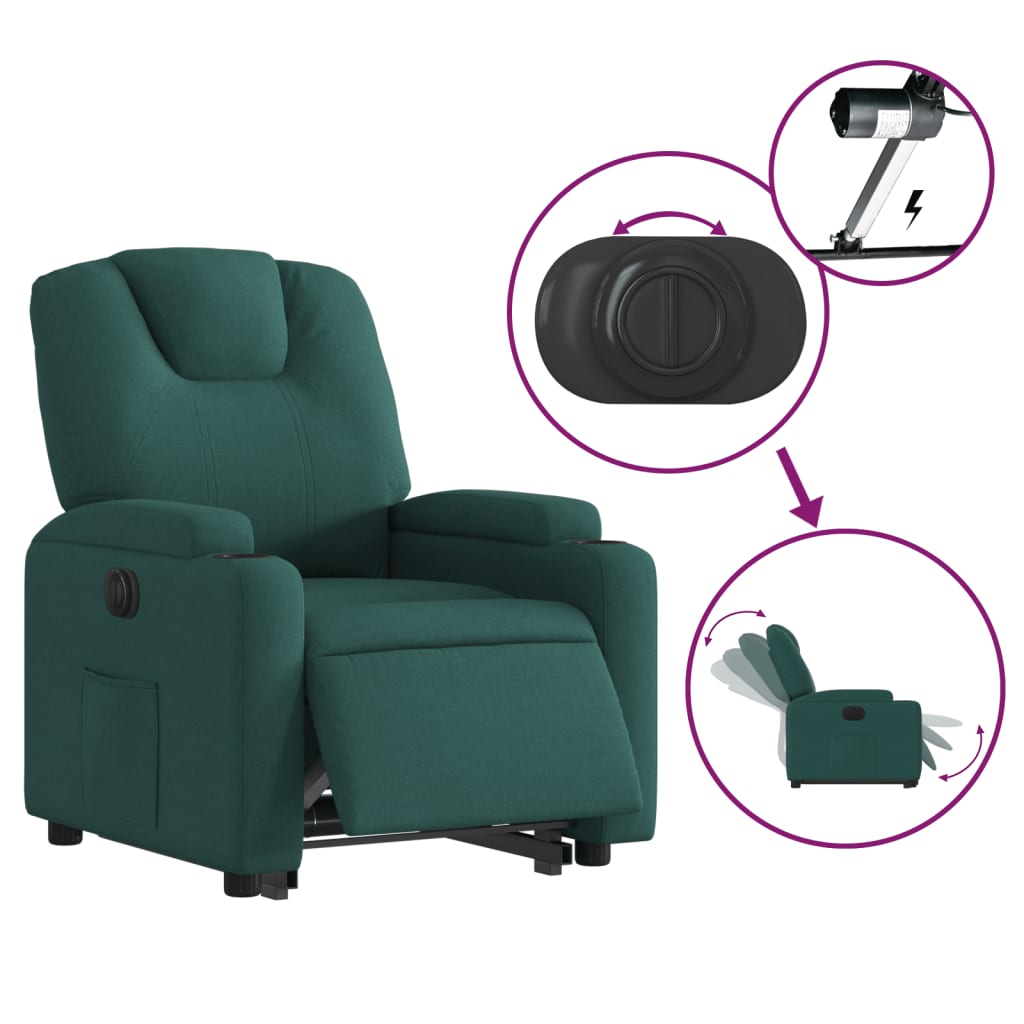 vidaXL Fotoliu electric rabatabil cu ridicare, verde închis, textil