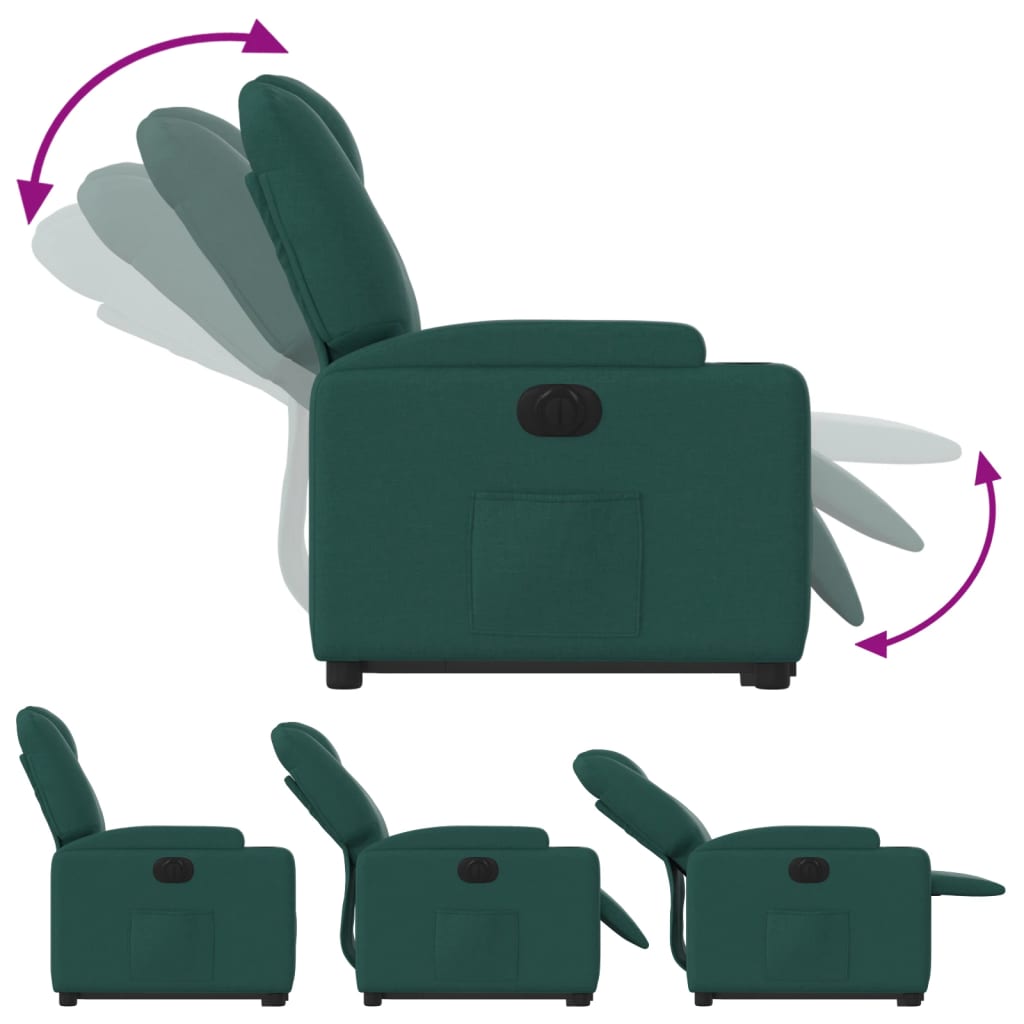 vidaXL Fotoliu electric rabatabil cu ridicare, verde închis, textil
