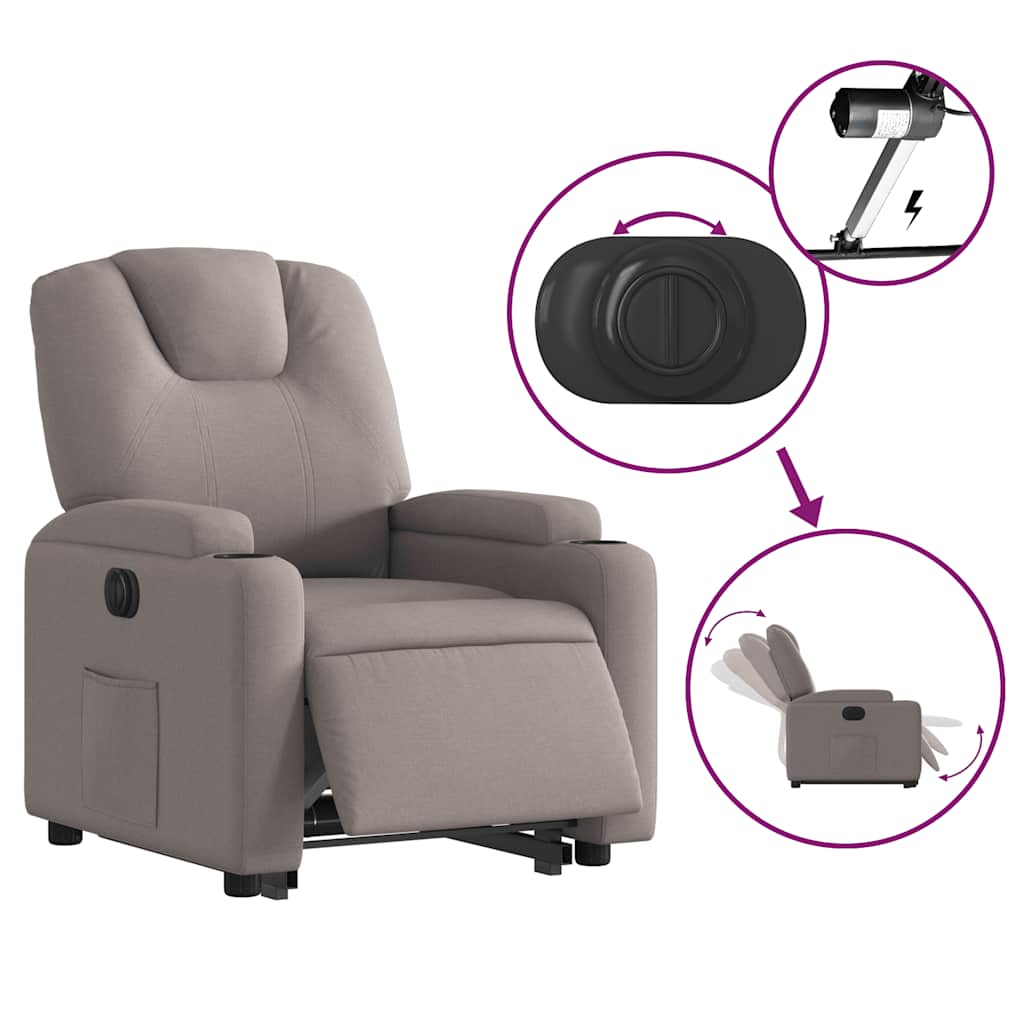 vidaXL Fotoliu electric rabatabil cu ridicare, gri taupe, textil
