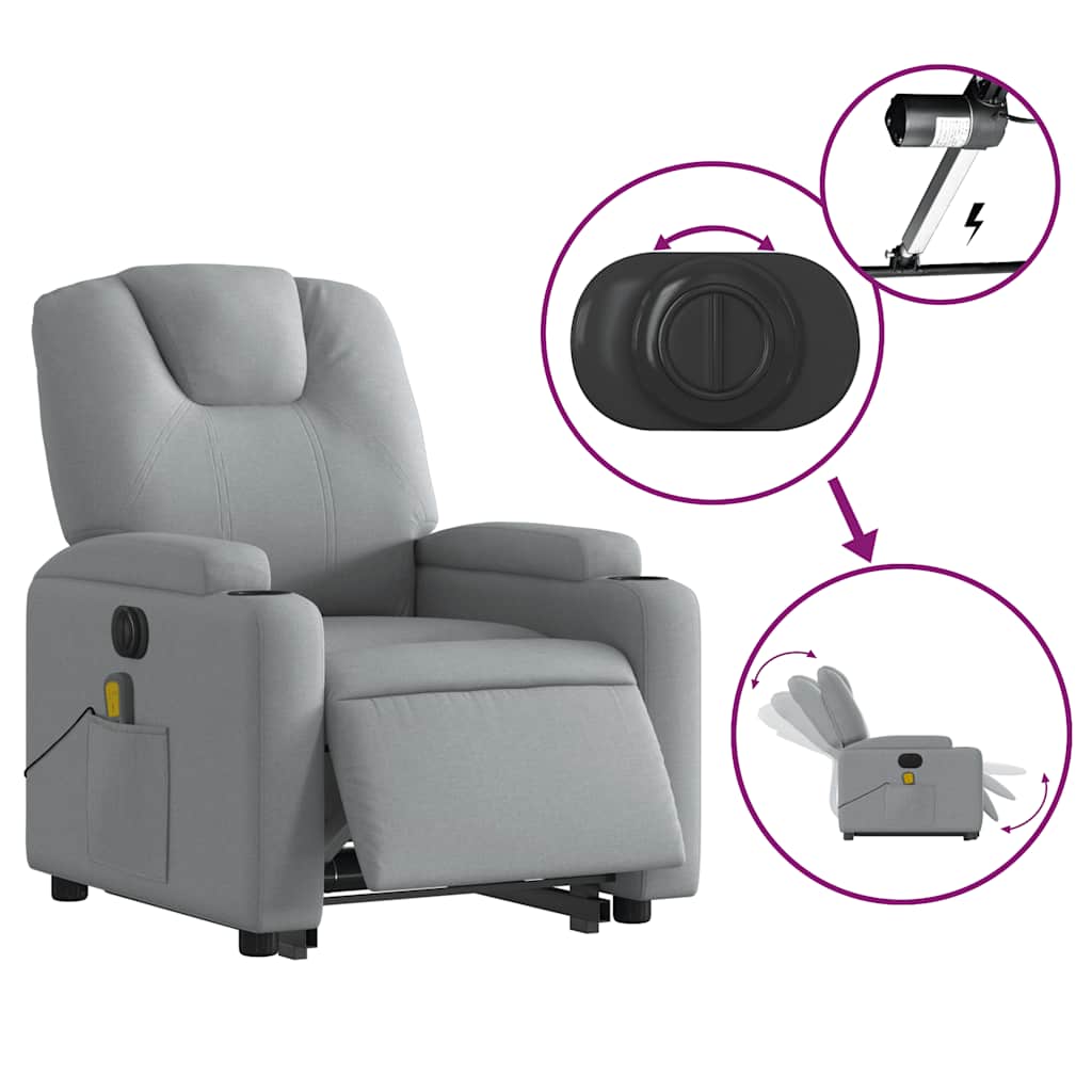 vidaXL Fotoliu electric masaj rabatabil cu ridicare, gri închis textil