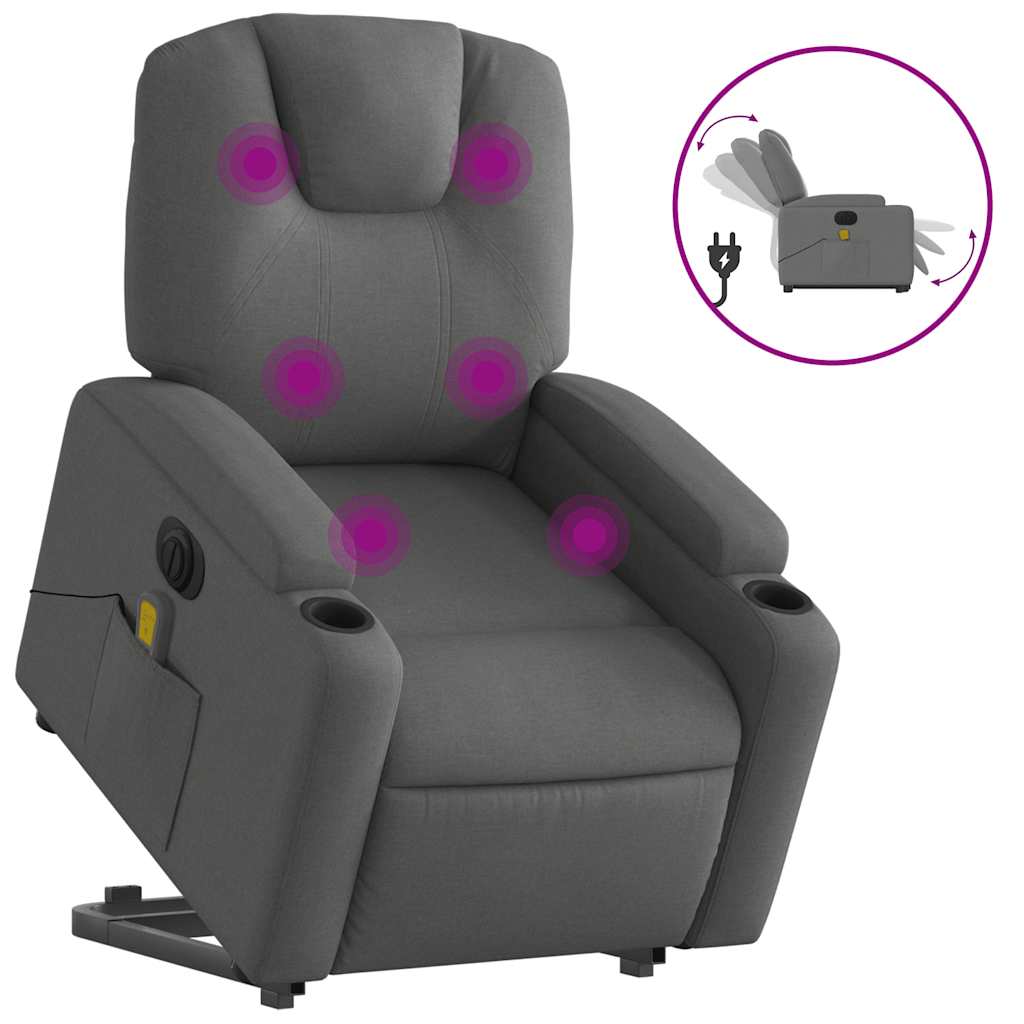 vidaXL Fotoliu electric masaj rabatabil cu ridicare, gri închis textil