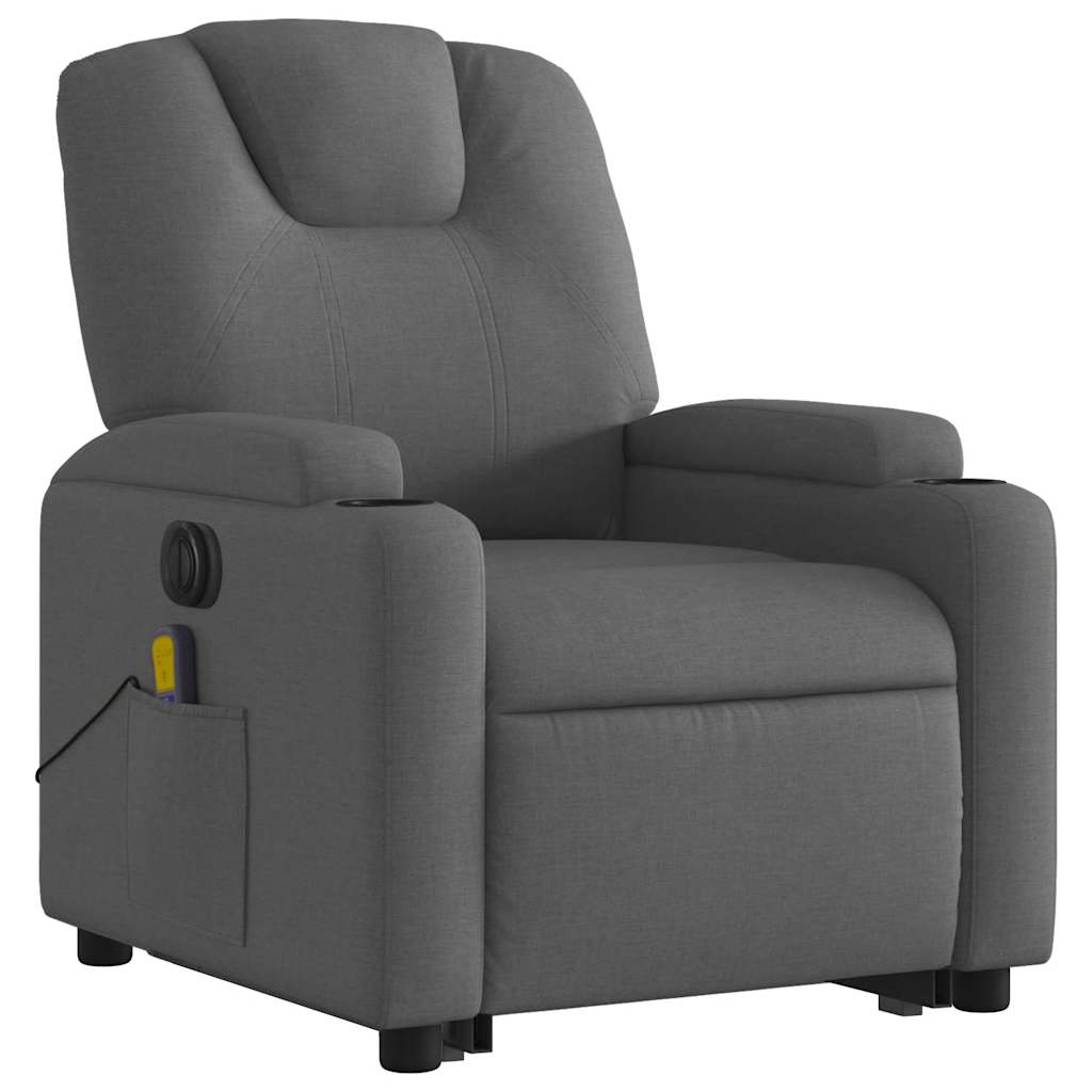 vidaXL Fotoliu electric masaj rabatabil cu ridicare, gri închis textil