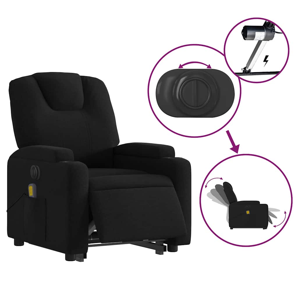 vidaXL Fotoliu electric de masaj rabatabil cu ridicare, negru, textil