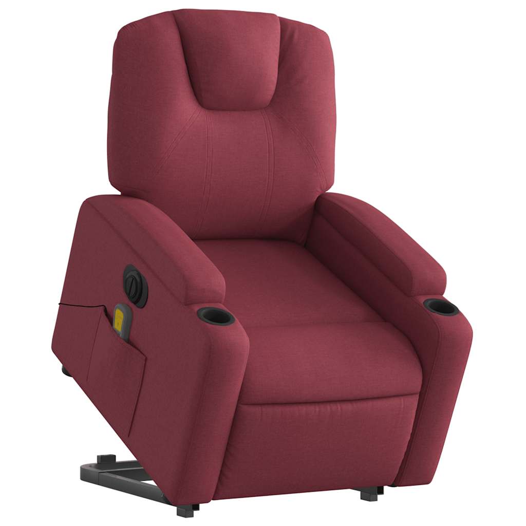 vidaXL Fotoliu de masaj electric rabatabil cu ridicare roșu vin textil