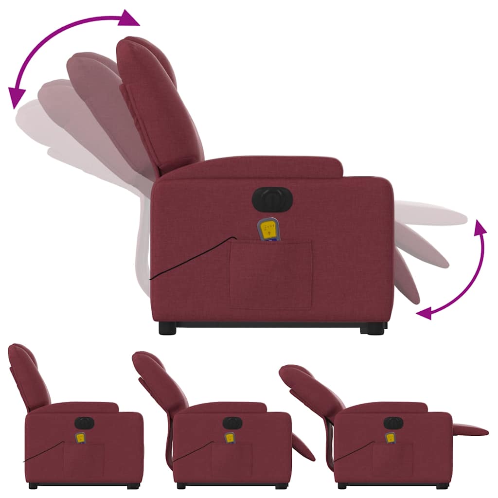 vidaXL Fotoliu de masaj electric rabatabil cu ridicare roșu vin textil