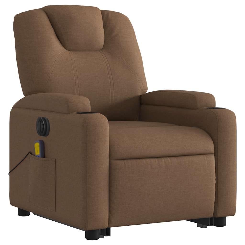vidaXL Fotoliu electric de masaj rabatabil cu ridicare, maro, textil