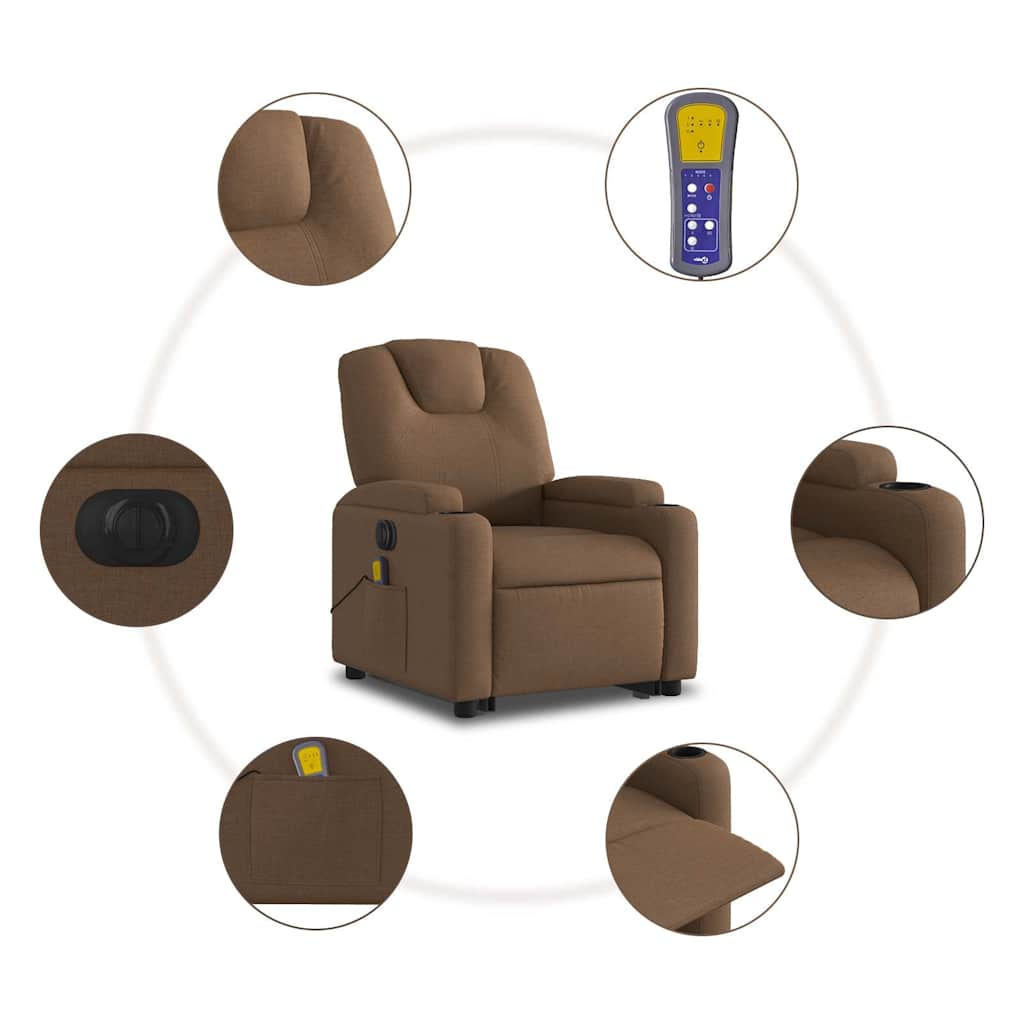 vidaXL Fotoliu electric de masaj rabatabil cu ridicare, maro, textil