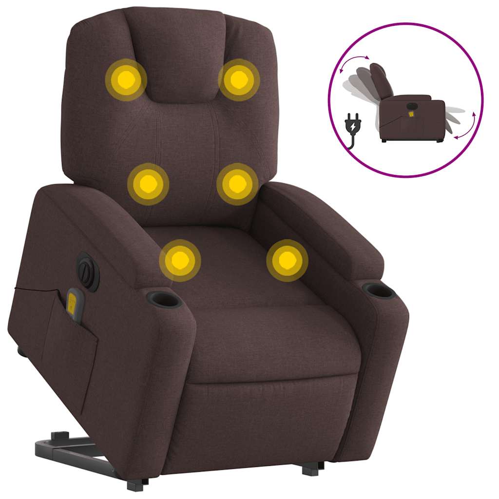 vidaXL Fotoliu electric masaj rabatabil cu ridicare maro închis textil vidaXL Fotoliu electric masaj rabatabil cu ridicare maro închis textil