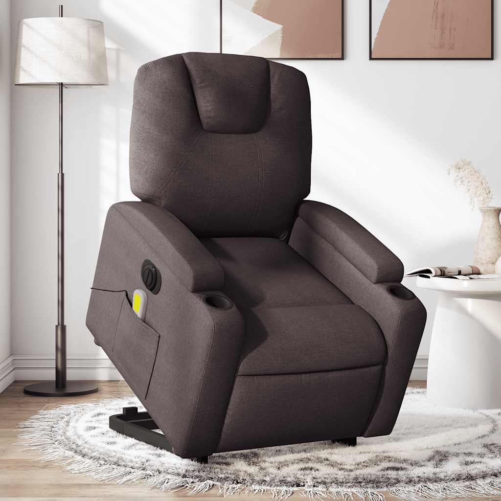 vidaXL Fotoliu electric masaj rabatabil cu ridicare maro închis textil vidaXL Fotoliu electric masaj rabatabil cu ridicare maro închis textil