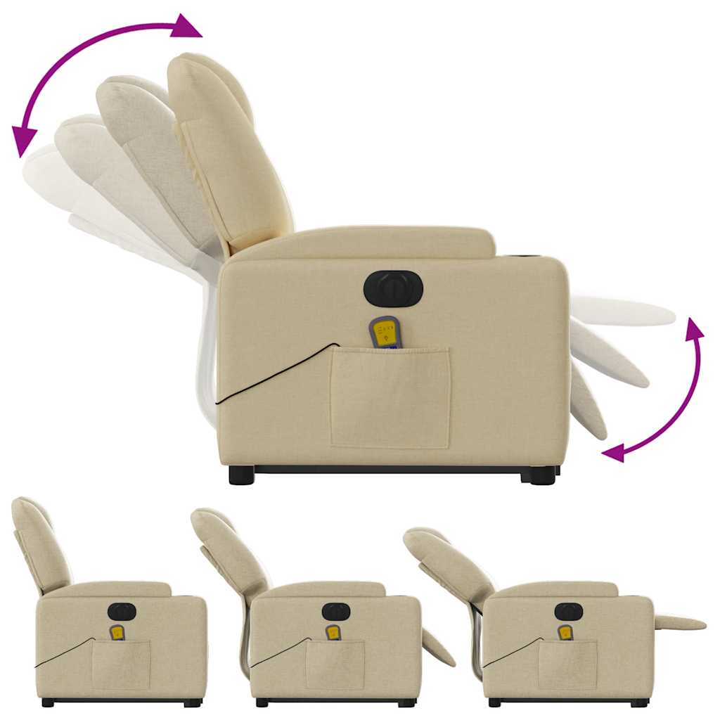 vidaXL Fotoliu electric de masaj rabatabil cu ridicare, crem, textil vidaXL Fotoliu electric de masaj rabatabil cu ridicare, crem, textil