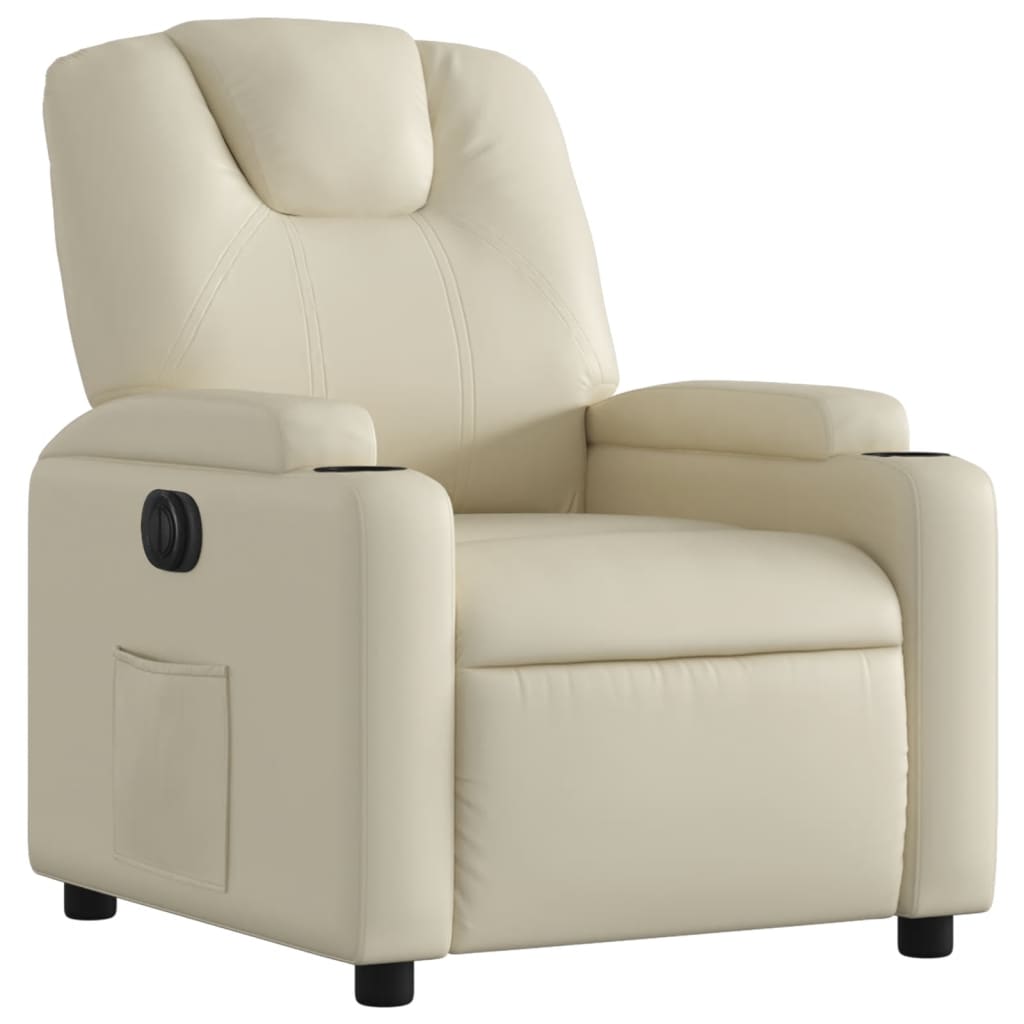 vidaXL Fotoliu rabatabil electric, crem, piele ecologică