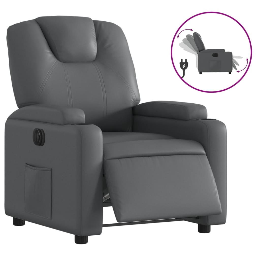 vidaXL Fotoliu rabatabil electric, gri, piele ecologică
