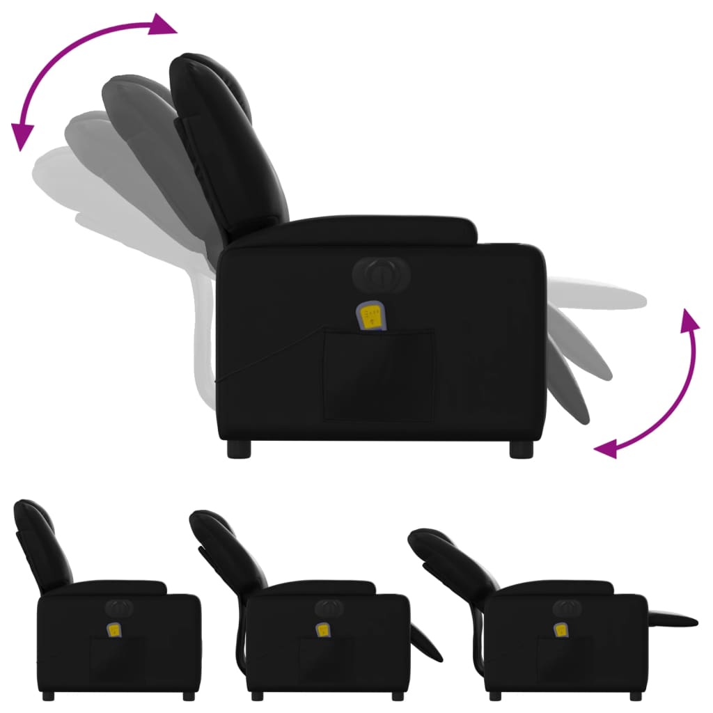 vidaXL Fotoliu electric de masaj rabatabil, negru, piele ecologică vidaXL Fotoliu electric de masaj rabatabil, negru, piele ecologică