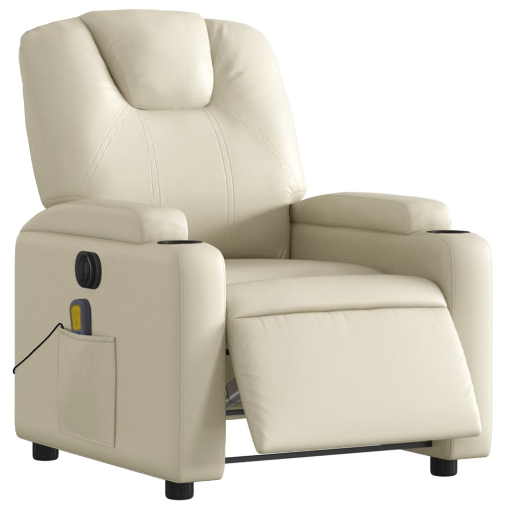 vidaXL Fotoliu electric de masaj rabatabil, crem, piele ecologică