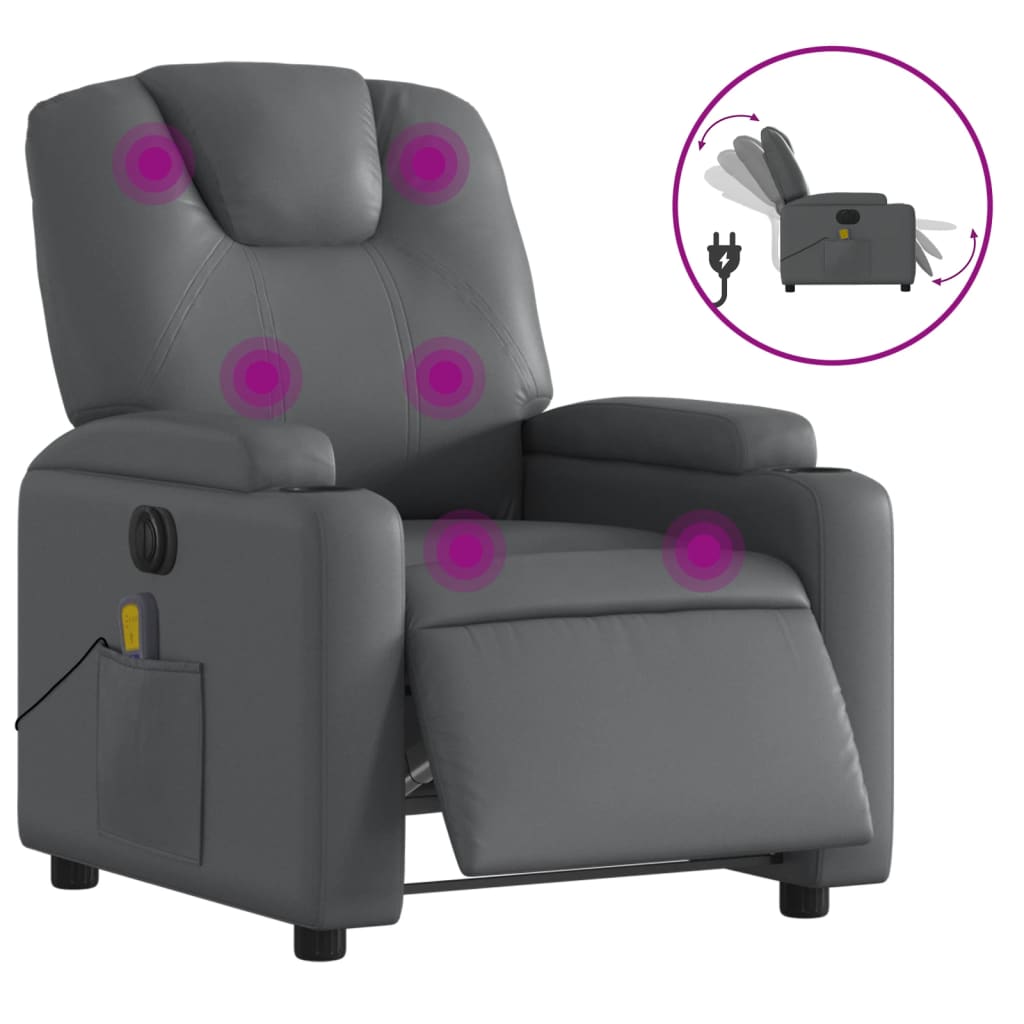 vidaXL Fotoliu de masaj electric rabatabil, gri, piele ecologică vidaXL Fotoliu de masaj electric rabatabil, gri, piele ecologică